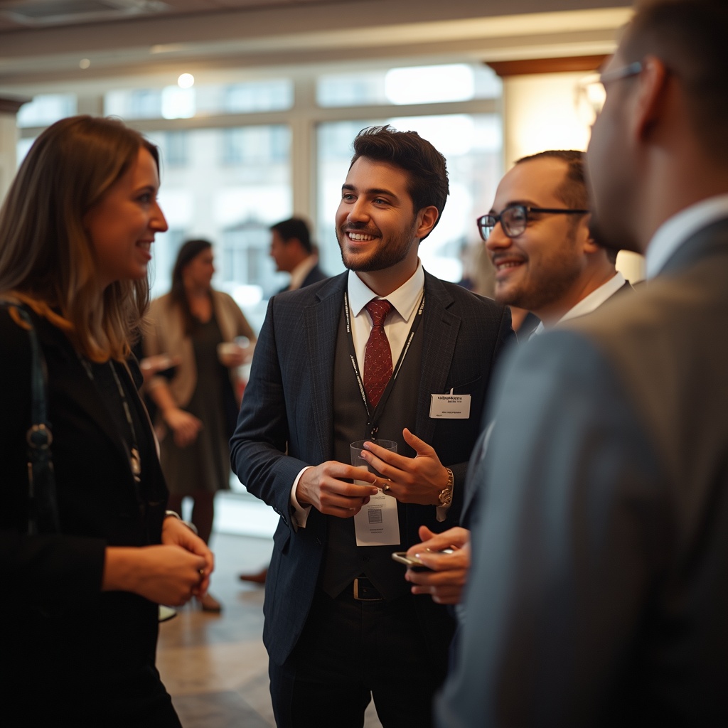 Small business owners collaborating and networking at professional business event